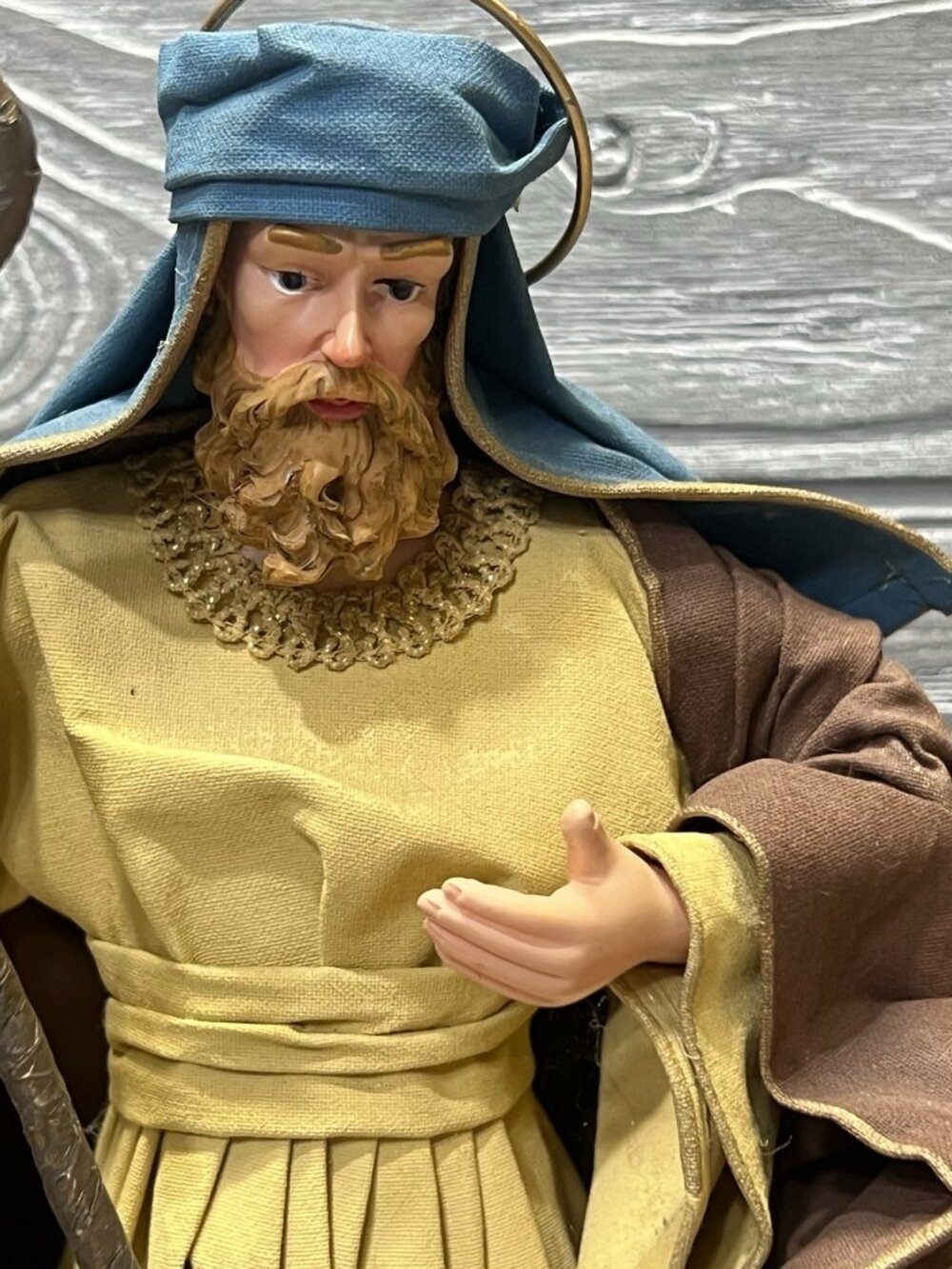 Nativity Set Paper Mache Jesus Mary Joseph 13” Wooden Base Vintage Christmas - Picture 3 of 9